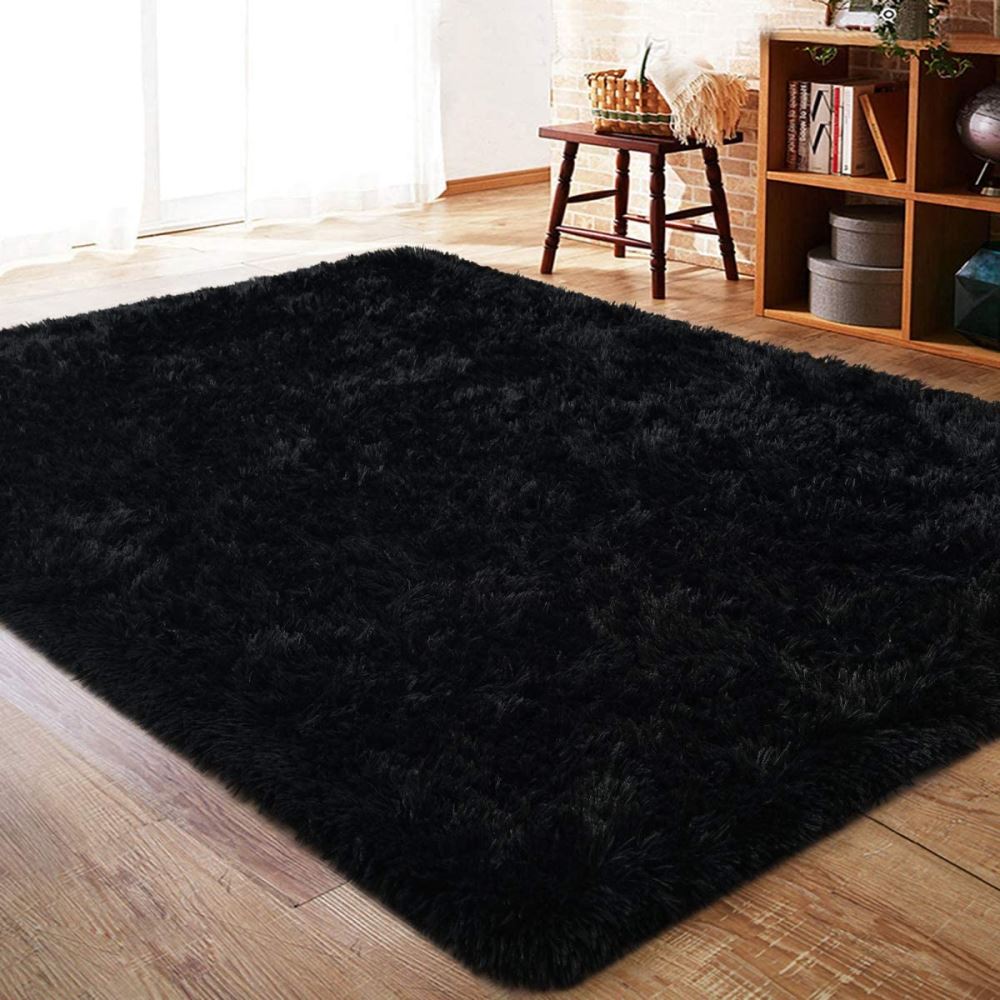 Eliana Home Non-shedding Rabbit Fur Plain Sheepskin Carpet Black.