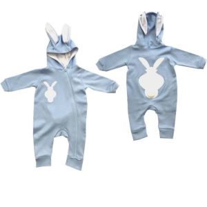 Mavi Tavşan Kulaklı Ponponlu Bebek Tulum