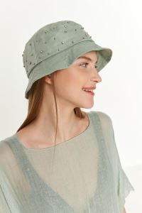 Kadın Mint Üzeri Taşlı Bucket Şapka