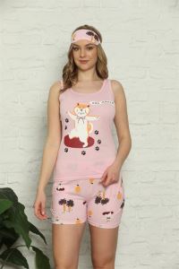 Akbeniz Kadın %100 Pamuk Penye Kalın Askılı Şortlu Pijama Takım 4334