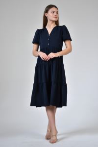 Kadın Düğmeli V Yaka Şifon Elbise DS21YB111937