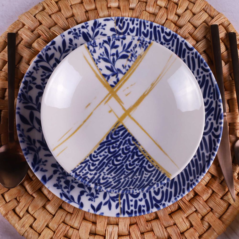 TUL PORCELAIN Blue Colors Classic 24 Piece Dinnerware Set DB1337