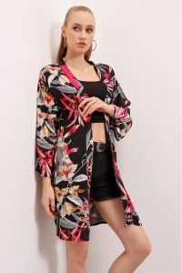 Kadın Siyah Desenli Kimono Ceket