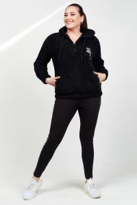 Womenice Kadın Siyah Polar Cepli Spor Büyük Beden Sweatshirt