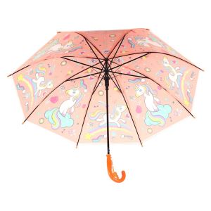 Düdüklü Çocuk Şemsiyesi Turuncu Unicorn Desenli
