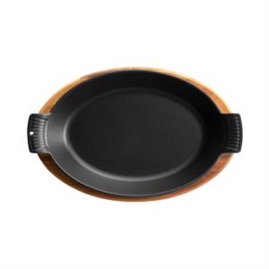 Voeux Kitchenware Döküm Elegance Serisi 20cm Oval Siyah Sahan ve Ahşap Nihale