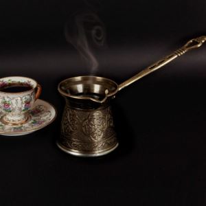 MatmazelHome Osmanlı El Yapımı Kalın Dövme Altın Kabartmalı Kahve Cezve