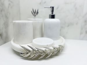 Modest Concept Mermer Banyo Seti 5 Li Gümüş Zeytin Dalı