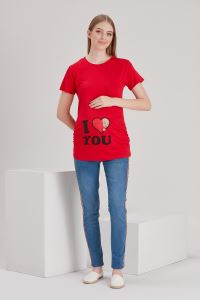 4490-Kalpten Bakan Bebek Kısa Kol Viskon Hamile T-Shirt