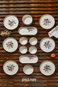 HOMENIVA Pink & More Begonia 14 Parça 6 Kişilik Kahvaltı Takımı - Kahvaltı Sunum Seti