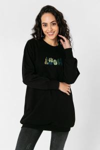 Kadın Önü Nakışlı Uzun Sweatshirt