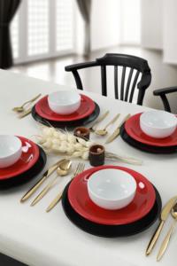 Keramika Ege Degrade Kırmızı-Siyah-Krem Yemek Takımı 12 Parça 4 Kişilik