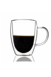 Perotti çift cidarlı cam çay kahve fincanı-çift cam kulplu kupa fincan 300 ml.12474