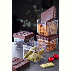 Vienev 4lü Akrilik Çikolata Bisküvi Model Kapaklı Çerezlik Saklama Kabı Kahverengi