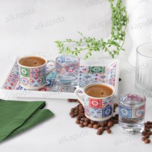 Aybaba Store 2 Kişilik Kahve Sunum Fincan Seti Etnik Desenli