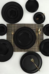 Keramika Mat Siyah Yemek - Kahvaltı Takımı  20 Parça 4 Kişilik 