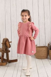 Pembe Rengi Omuzları Fırfırlı Kız Bebek Organik Elbise NK09005P (6 AY- 5 YAŞ)