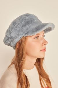 Kadın Gri Peluş Kasket Şapka