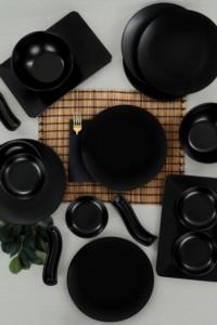 Keramika Mat Siyah Kahvaltı Takımı 19 Parça 6 Kişilik