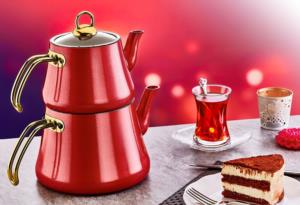Oms Büyük Boy İndüksiyonlu Elagant Çaydanlık Takımı 8203 Kırmızı