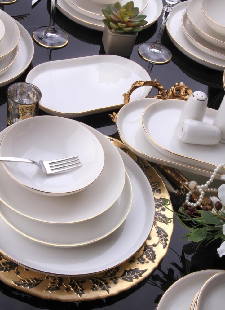 Service de table Güral Porselen Atina Dinner Oro 18 pièces pour 6