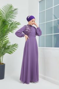 Güpür Detaylı Şifon Tesettür Abiye Elbise 7773