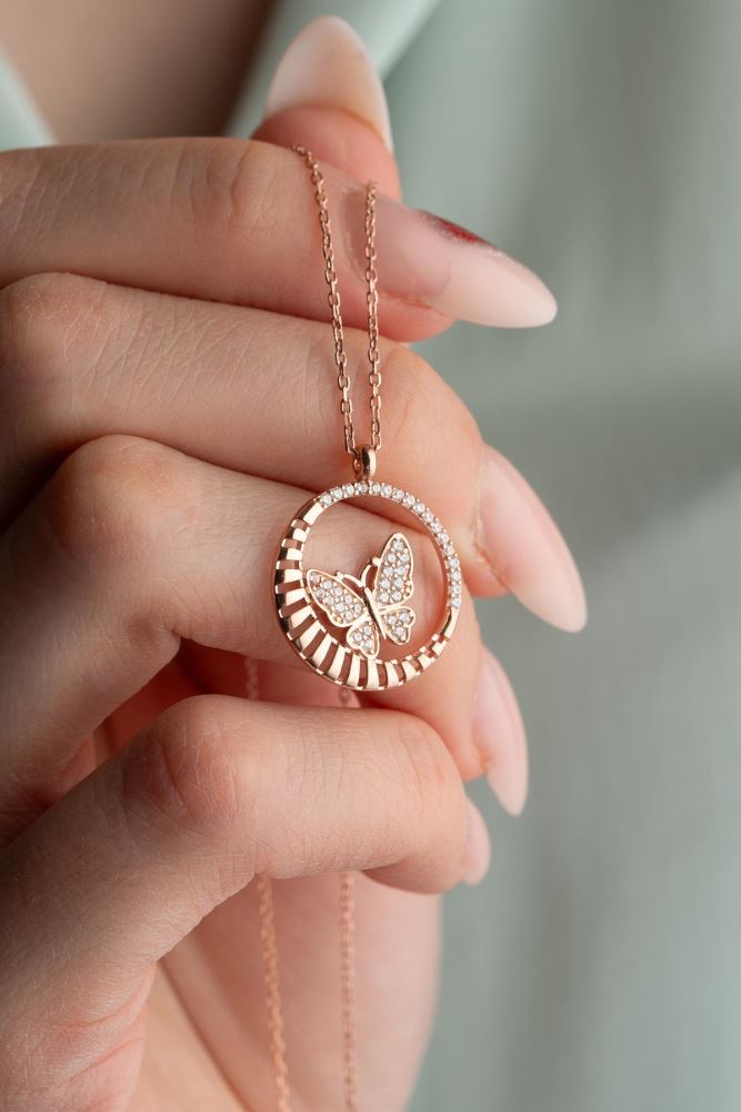 925 Sterling Silver Circle Design Zircon Stone Butterfly