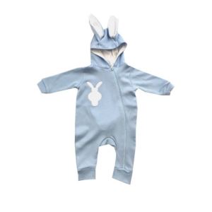 Mavi Tavşan Kulaklı Ponponlu Bebek Tulum