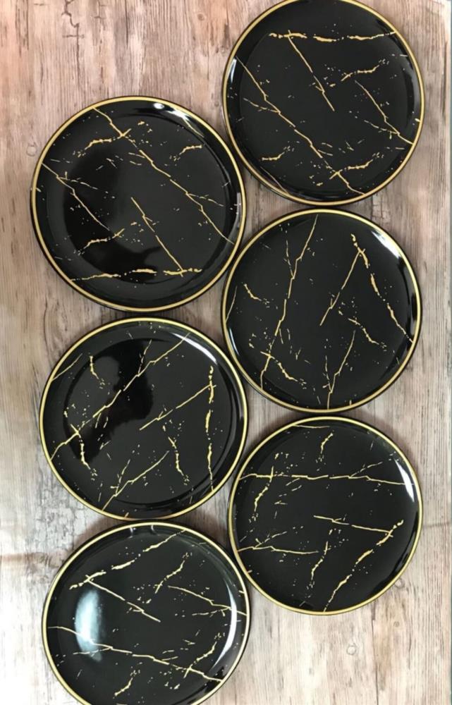 Gürcü Glass 6 Adet Siyah Mermer Desenli Pasta Tabağı 20cm