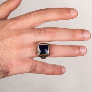 Mavi Zirkon Taşlı Kare Tasarım Erkek Gümüş Yüzüğü
