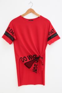 ADYES Kolu Eteği Fileli T-Shirt_Kırmızı