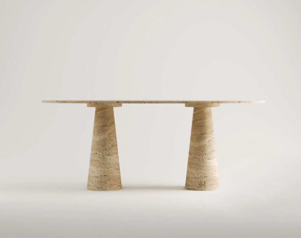 Modest Concept Conical Oval -Travertine Dining Table.
