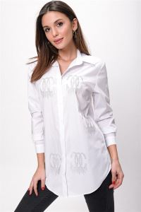 Boncuk İşlemeli Koton Gömlek Beyaz