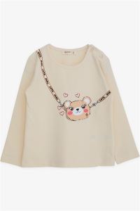 Breeze Girls Long Sleeve TShirt Cute Teddy Bear Printed Cream Age 23