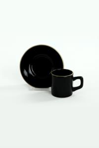 Keramika Siyah Fileli Çay Kahve Takımı 18 Parça 6 Kişilik 