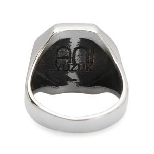 Gümüş Erkek Burç Yüzüğü Yay Burcu Gümüş-Bronz Renk Yanları Sade Model Siyah Mineli