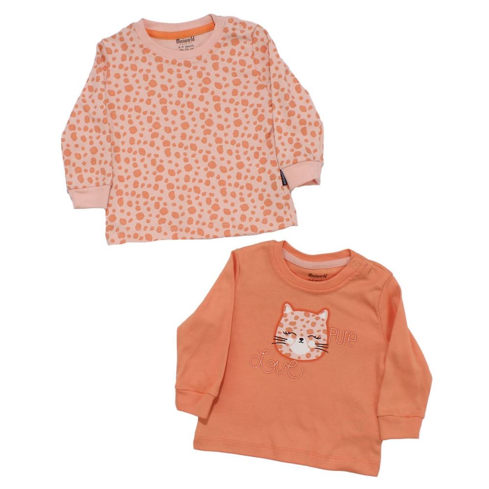 Baby Girl Orange Cat Printed Leopard Patterned 2-Piece Bodysuit