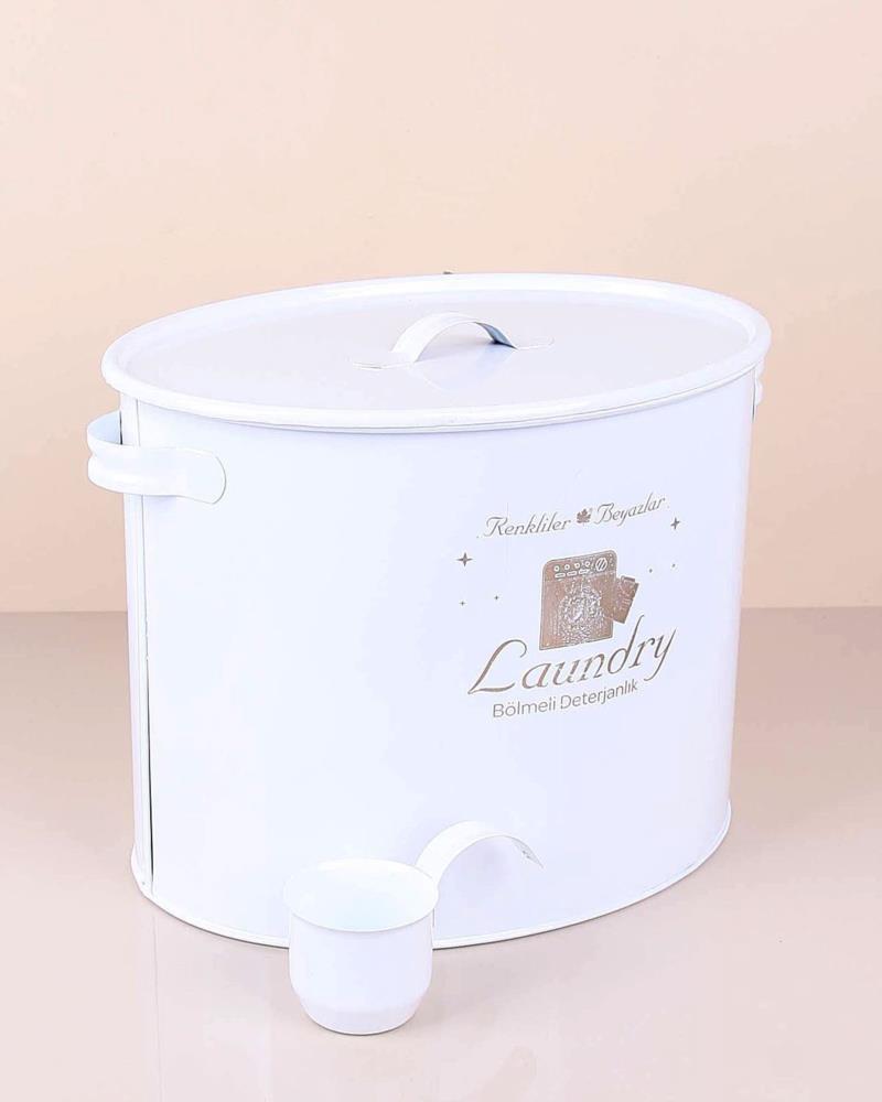 Bastonlu Züccaciye Laundry Beyaz Bölmeli Deterjan Kutusu