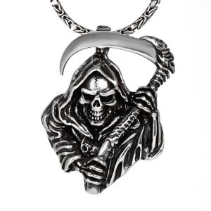 Grim Reaper 925 Ayar Gümüş Ölüm Meleği Erkek Kolye Kral Zincirli