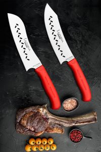 Lazbisa Çelik Gold Serisi Mutfak Bıçak Seti Et Ekmek Kıyma Sebze Meyve Kanallı Santaku ve Eğri Şef Bıçağı