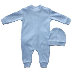 Erkek Bebek Mavi Fitilli Düğmeli Bereli Tulum