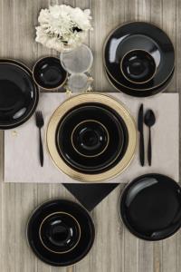 Keramika Ege Siyah Üzeri Gold Fileli Yemek Takımı 12 Parça 4 Kişilik