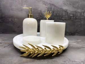 Modest Concept Mermer Banyo Seti 5 Li Gold Zeytin Dalı