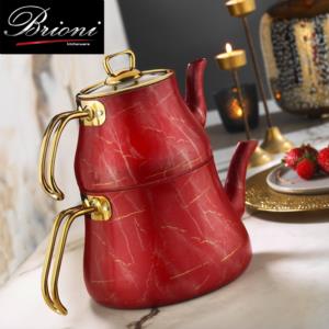 Brioni Marble Kırmızı Mermer-Granit Çaydanlık Takımı