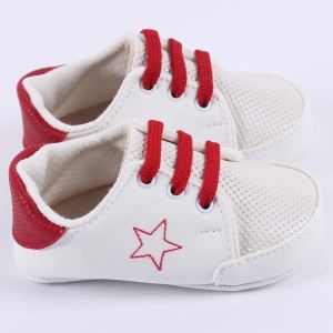 Unisex Kırmızı Bağcıklı Yıldızlı Beyaz Ayakkabı