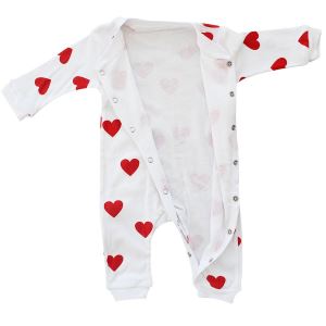 Kız Bebek Kırmızı Kalp Desenli Beyaz Tulum