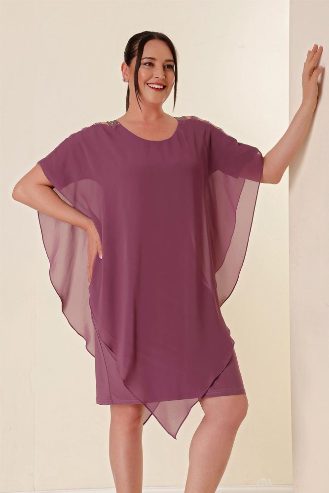 sachin and babi light blue dress Striped Sleeves Top Chiffon Plus Size Sandy Lycra Dress GÜLKURUSU