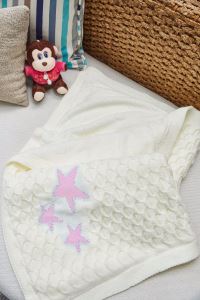 Arma House Çift Taraflı Peluş Pembe Yıldızlı Beyaz Bebek Battaniyesi