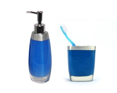 Sıvı Sabunluk Ve Diş Fırçalık 2 Li Banyo Seti,Gri Mavi