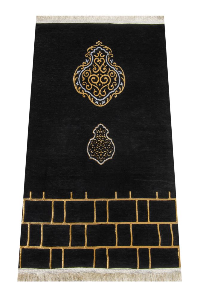 Kaaba Patterned Ultra Plus Black outlet Chenille Prayer Rug 2